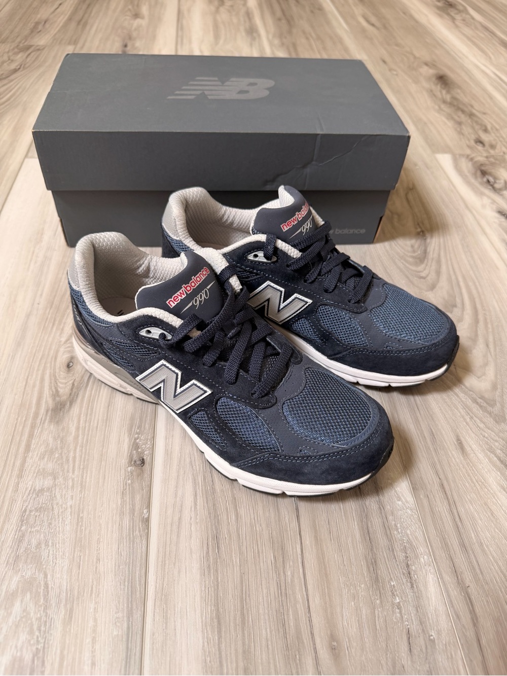 New Balance 990v3 GC990NB3 Navy Youth 7Y Women’s 8.5 Sneakers Box